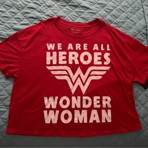 Love Tribe Red Boxy Crop Tee with Wonder Woman Graphics